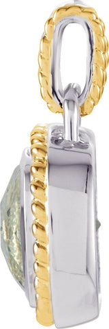 14K Gold Cushion Natural Green Quartz & Natural Diamond Accented Necklace - view 2