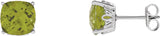14K Gold Natural Peridot Cushion 4-Prong Scroll Setting Stud Earrings - White Gold
