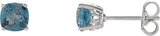 14K Gold Natural London Blue Topaz Cushion 4-Prong Scroll Setting Stud Earrings - White Gold