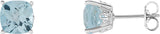 14K Gold Natural Sky Blue Topaz Cushion 4-Prong Scroll Setting Stud Earrings - White Gold