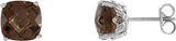 14K Gold Natural Smoky Quartz Cushion 4-Prong Scroll Setting Stud Earrings - White Gold