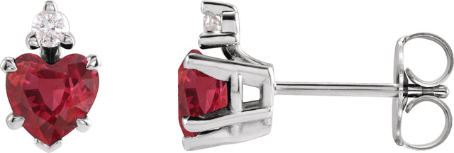 Platinum Lab-Grown Ruby & Natural Diamond Accented Heart Earrings