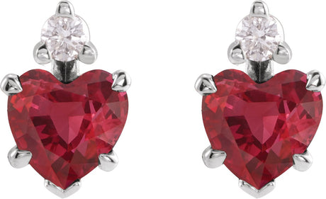 Platinum Lab-Grown Ruby & Natural Diamond Accented Heart Earrings - view 2