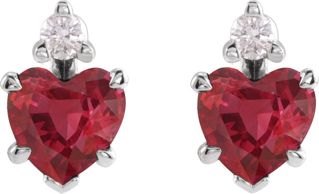 Platinum Lab-Grown Ruby & Natural Diamond Accented Heart Earrings - view 2