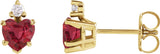14K Gold Lab-Grown Ruby & Natural Diamond Accented Heart Earrings - Yellow Gold