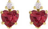 14K Gold Lab-Grown Ruby & Natural Diamond Accented Heart Earrings - Yellow Gold - view 2