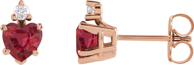 14K Gold Lab-Grown Ruby & Natural Diamond Accented Heart Earrings - Rose Gold