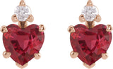 14K Gold Lab-Grown Ruby & Natural Diamond Accented Heart Earrings - Rose Gold - view 2