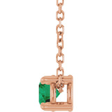 14K Gold Round Natural Emerald Solitaire Slide Necklace or Pendant - Rose Gold - view 6