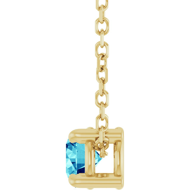 14K Gold Round Natural Blue Zircon Solitaire Slide Necklace or Pendant - Yellow Gold - view 6
