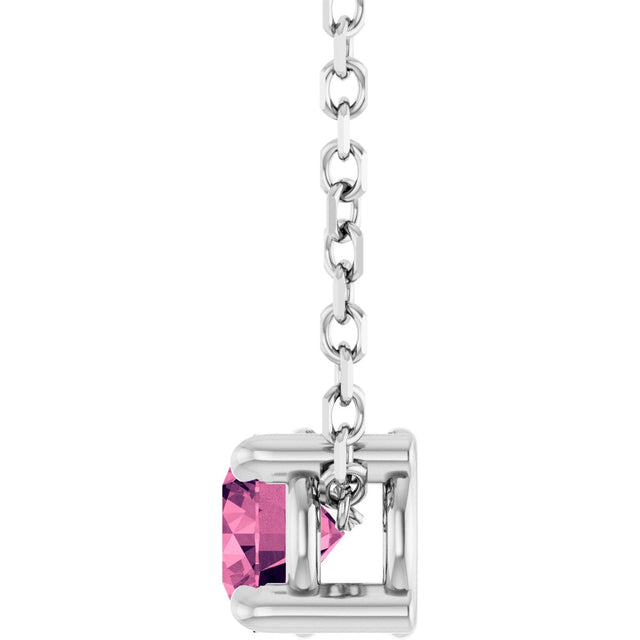 Platinum Round Natural Pink Tourmaline Solitaire Slide Necklace or Pendant - view 6