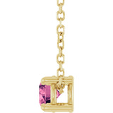 14K Gold Round Natural Pink Tourmaline Solitaire Slide Necklace or Pendant - Yellow Gold - view 6