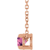 14K Gold Round Natural Pink Tourmaline Solitaire Slide Necklace or Pendant - Rose Gold - view 6