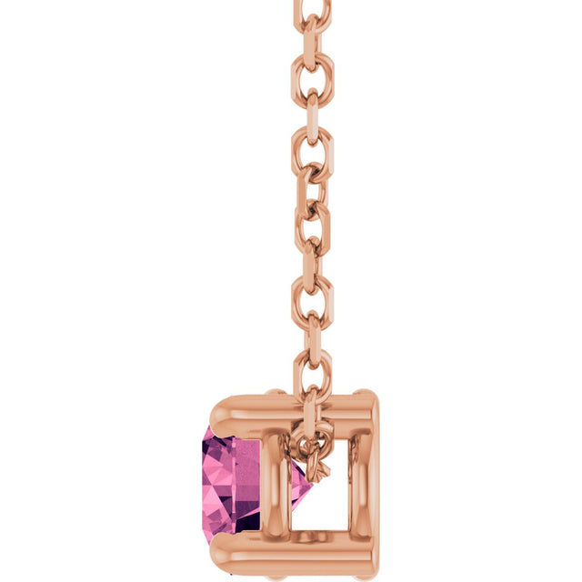 14K Gold Round Natural Pink Tourmaline Solitaire Slide Necklace or Pendant - Rose Gold - view 6