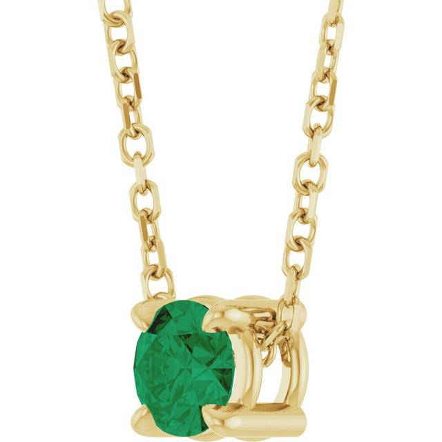 14K Gold Round Natural Emerald Solitaire Slide Necklace or Pendant - Yellow Gold - view 5