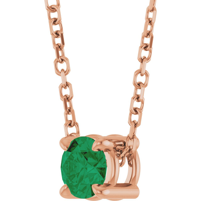 14K Gold Round Natural Emerald Solitaire Slide Necklace or Pendant - Rose Gold - view 5