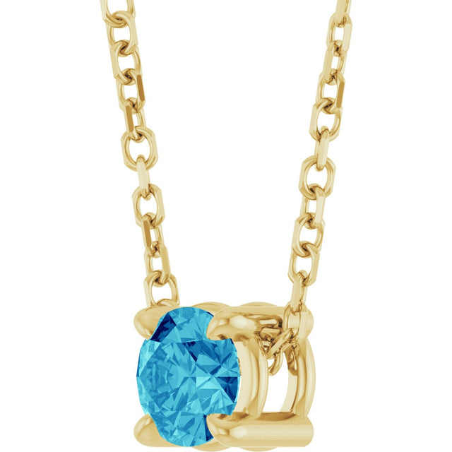 14K Gold Round Natural Blue Zircon Solitaire Slide Necklace or Pendant - Yellow Gold - view 5