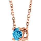 14K Gold Round Natural Blue Zircon Solitaire Slide Necklace or Pendant - Rose Gold - view 5