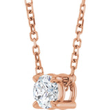 14K Gold Round Natural White Sapphire Solitaire Slide Necklace or Pendant - Rose Gold - view 5