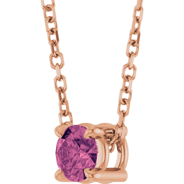 14K Gold Round Natural Pink Tourmaline Solitaire Slide Necklace or Pendant - Rose Gold - view 5