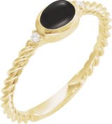 14K Gold Oval Natural Black Onyx & Natural Diamond Accented Cabochon Ring – 6x4mm - Yellow Gold