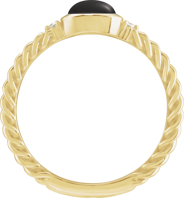 14K Gold Oval Natural Black Onyx & Natural Diamond Accented Cabochon Ring – 6x4mm - Yellow Gold - view 2