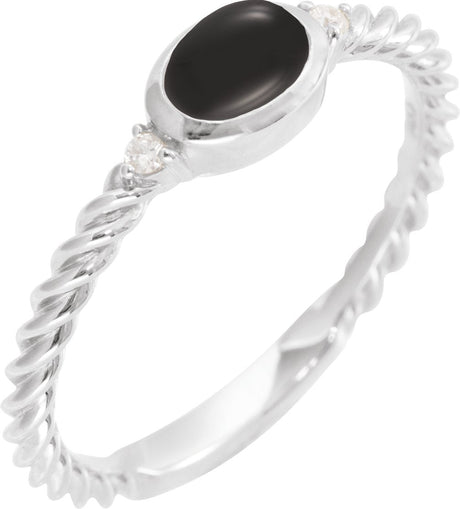Platinum Oval Natural Black Onyx & Natural Diamond Accented Cabochon Ring – 6x4mm