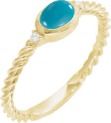 14K Gold Oval Natural Turquoise & Natural Diamond Accented Cabochon Ring – 6x4mm - Yellow Gold
