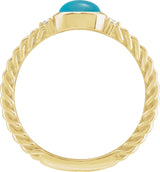 14K Gold Oval Natural Turquoise & Natural Diamond Accented Cabochon Ring – 6x4mm - Yellow Gold - view 2