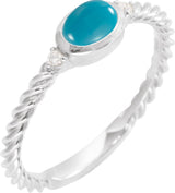 Platinum Oval Natural Turquoise & Natural Diamond Accented Cabochon Ring – 6x4mm