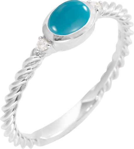 Platinum Oval Natural Turquoise & Natural Diamond Accented Cabochon Ring – 6x4mm
