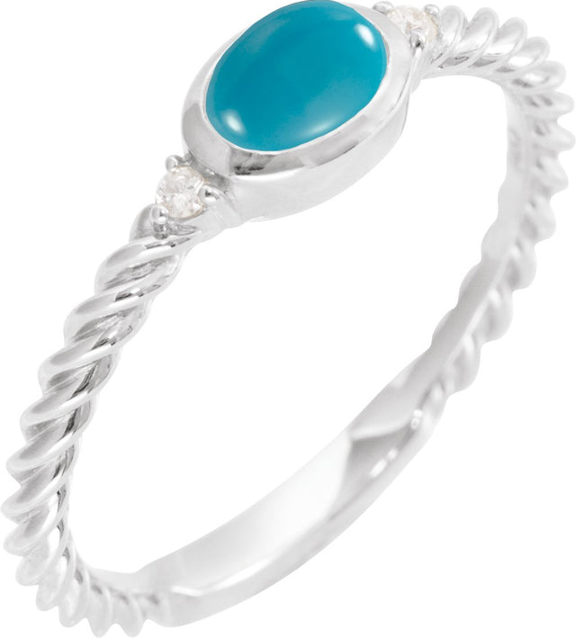 Platinum Oval Natural Turquoise & Natural Diamond Accented Cabochon Ring – 6x4mm