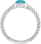 14K Gold Oval Natural Turquoise & Natural Diamond Accented Cabochon Ring – 6x4mm - White Gold - view 2