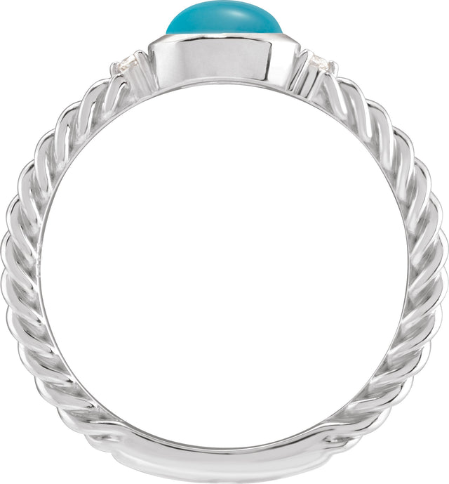 Platinum Oval Natural Turquoise & Natural Diamond Accented Cabochon Ring – 6x4mm - view 2