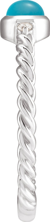 14K Gold Oval Natural Turquoise & Natural Diamond Accented Cabochon Ring – 6x4mm - White Gold - view 3