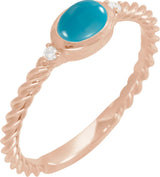 14K Gold Oval Natural Turquoise & Natural Diamond Accented Cabochon Ring – 6x4mm - Rose Gold