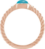 14K Gold Oval Natural Turquoise & Natural Diamond Accented Cabochon Ring – 6x4mm - Rose Gold - view 2