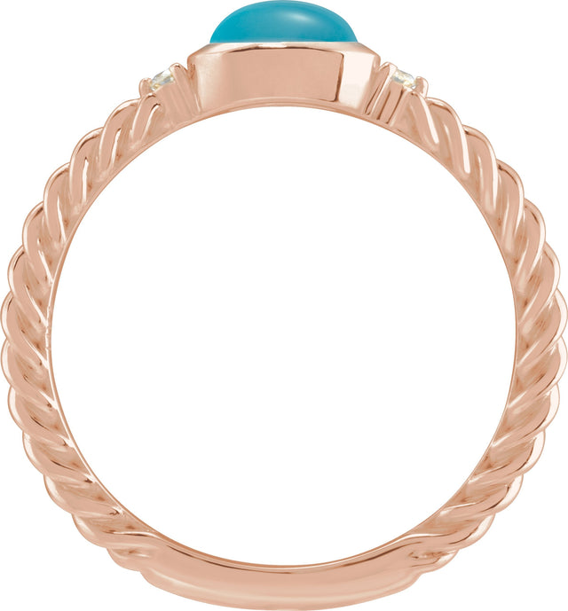 14K Gold Oval Natural Turquoise & Natural Diamond Accented Cabochon Ring – 6x4mm - Rose Gold - view 2