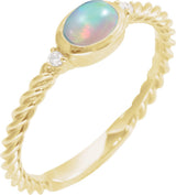 14K Gold Oval Natural Ethiopian Opal & Natural Diamond Accented Cabochon Ring – 6x4mm - Yellow Gold