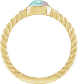 14K Gold Oval Natural Ethiopian Opal & Natural Diamond Accented Cabochon Ring – 6x4mm - Yellow Gold - view 2