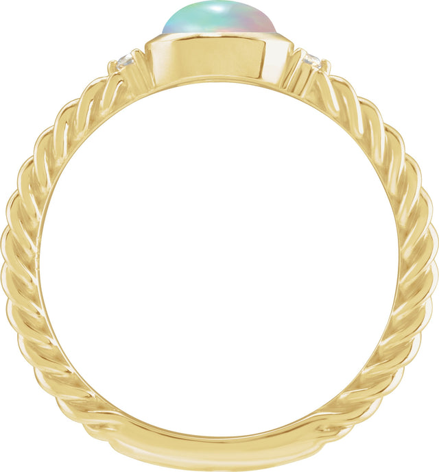 14K Gold Oval Natural Ethiopian Opal & Natural Diamond Accented Cabochon Ring – 6x4mm - Yellow Gold - view 2
