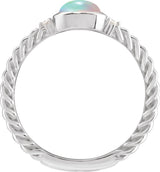14K Gold Oval Natural Ethiopian Opal & Natural Diamond Accented Cabochon Ring – 6x4mm - White Gold - view 2