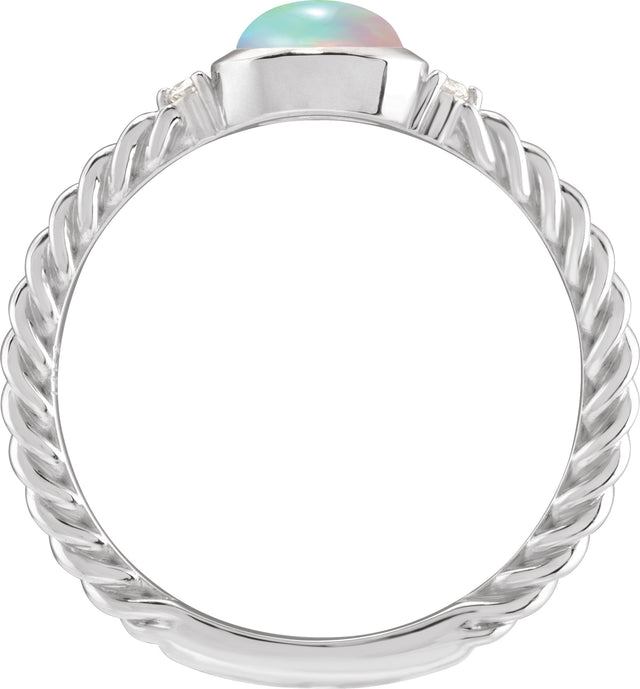 14K Gold Oval Natural Ethiopian Opal & Natural Diamond Accented Cabochon Ring – 6x4mm - White Gold - view 2