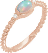 14K Gold Oval Natural Ethiopian Opal & Natural Diamond Accented Cabochon Ring – 6x4mm - Rose Gold