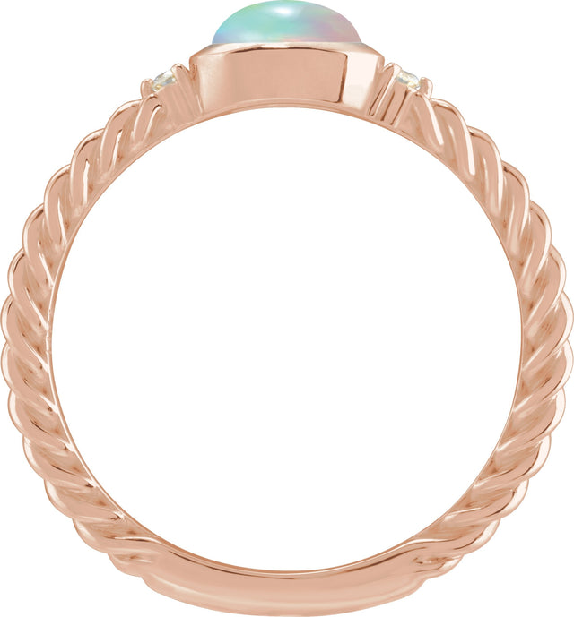 14K Gold Oval Natural Ethiopian Opal & Natural Diamond Accented Cabochon Ring – 6x4mm - Rose Gold - view 2