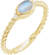 14K Gold Oval Natural Rainbow Moonstone & Natural Diamond Accented Cabochon Ring - Yellow Gold