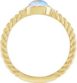 14K Gold Oval Natural Rainbow Moonstone & Natural Diamond Accented Cabochon Ring - Yellow Gold - view 2