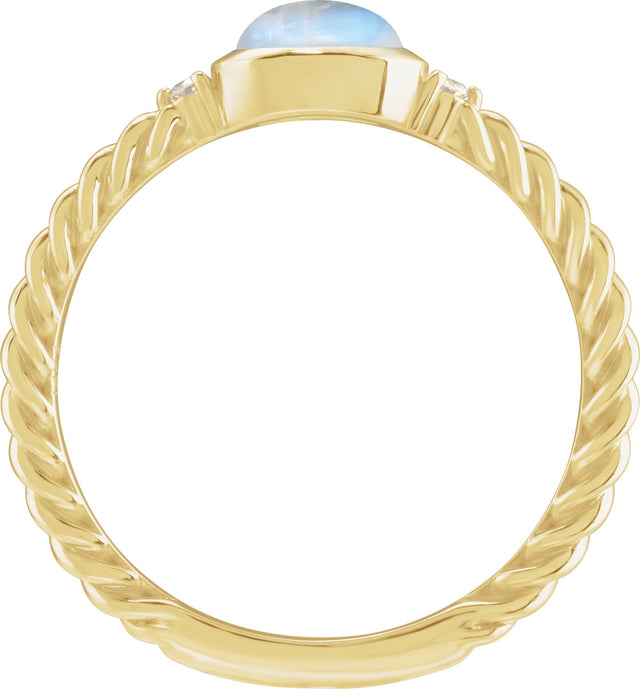14K Gold Oval Natural Rainbow Moonstone & Natural Diamond Accented Cabochon Ring - Yellow Gold - view 2