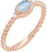 14K Gold Oval Natural Rainbow Moonstone & Natural Diamond Accented Cabochon Ring - Rose Gold