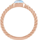 14K Gold Oval Natural Rainbow Moonstone & Natural Diamond Accented Cabochon Ring - Rose Gold - view 2